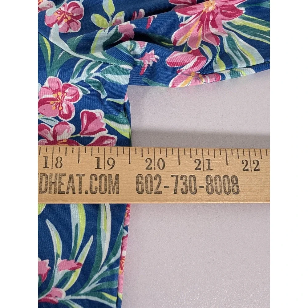 Stella‎ Parker Shirt Womens Medium Blue Floral Hawaiian Short Sleeve Summer